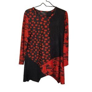 Calessa Embroidered Color Block Tunic Top Medium Black Boxy Artsy Large
